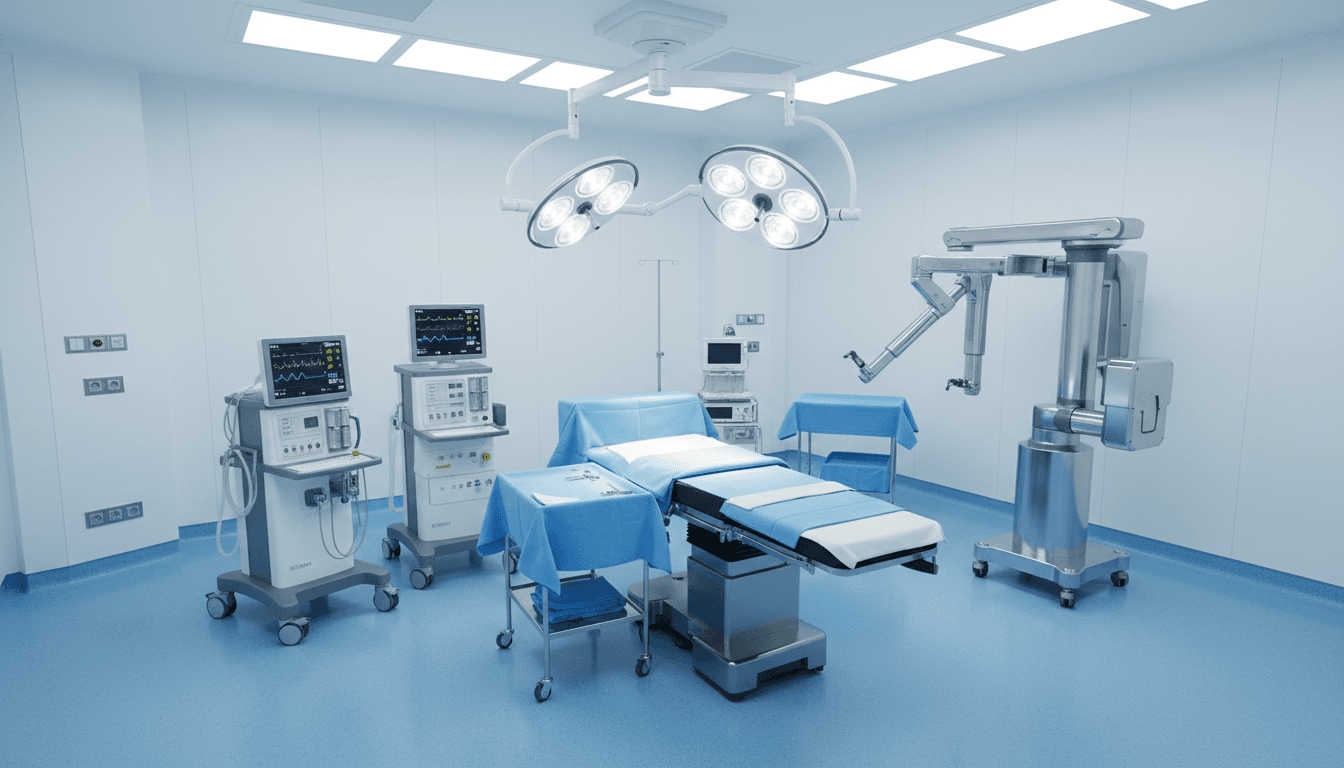 Modern operating room with anesthesia equipment and monitoring systems