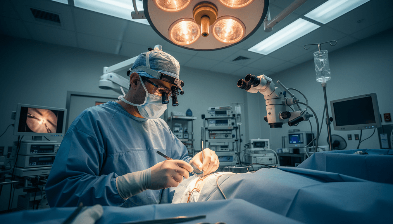 Surgeon performing advanced microsurgical vasectomy reversal procedure