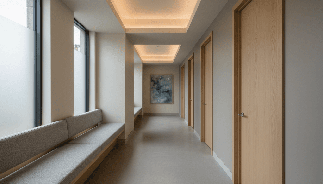 Private clinic corridor with confidential patient care facilities